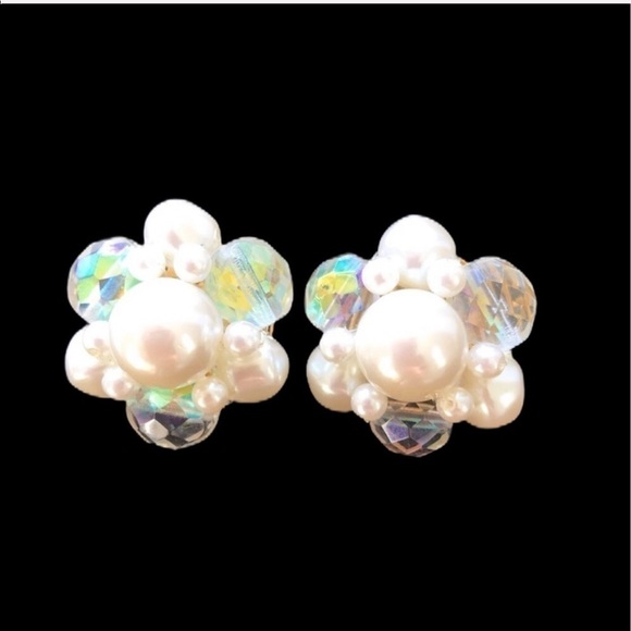 VINTAGE Pearl/CZ Clip On Earrings 2 Set Bundle - Picture 3 of 8